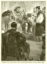 Henry VIII delivering the Translated Bibles to his Lords, 1538