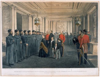 Queen Victoria and Prince Albert Inspecting the Wounded Soldiers of the Grenadier Guards at Buckingham Palace, 1855