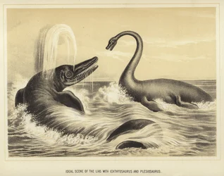 Ideal scene of the Lias with Ichthyosaurus and Plesiosaurus