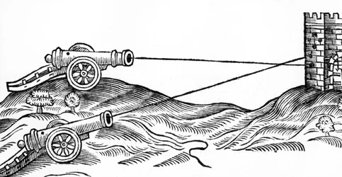 Illustration of Cannon Fire in The Art of Gunnery by Thomas Smith, 1628