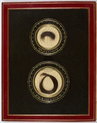 Inside Front Cover, with locks of hair from Percy Bysshe Shelley and his wife Mary Shelley (mixed media)