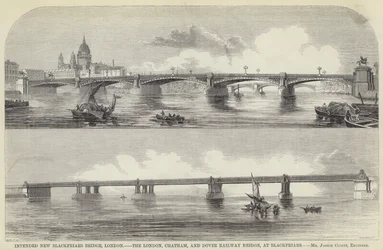 Intended New Blackfriars Bridge, London, the London, Chatham, and Dover Railway Bridge, at Blackfriars