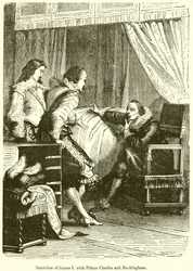 Interview of James I with Prince Charles and Buckingham