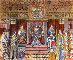 James I of England (1566-1625) at Court (later colouration)