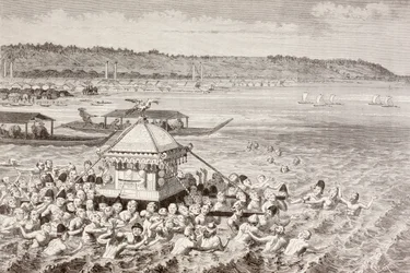 Japanese fishermen celebrating Gots-Tennoo in the 19th century