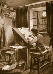 Johann Sebastian Bach copying out music by moonlight