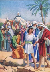 Joseph sold by his brothers, from The Bible Picture Book published by Thomas Nelson