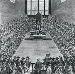 King James I (1566-1625) in the Houses of Parliament, 1624