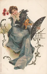 Lady with Fan and Flowers