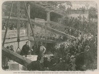 Laying the foundation stone of the southern Embankment of the Thames
