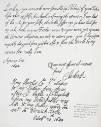 Letter from Charles II to Montague, Earl of Lindsey, 27th October 1642