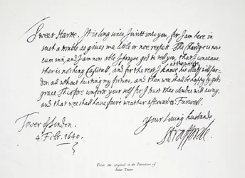 Letter from Lord Strafford to his wife, from the Tower of London, 4th February 1640