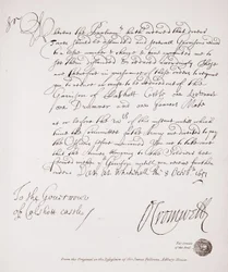 Letter to the Governor of Calshott Castle from Oliver Cromwell, 1651, facsimile from the original in the possession of Sir James Fellowes, Adbury House