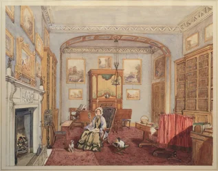 Library - Music Room with the Northwick Bacchus and Ariadne after Titian, c.1830