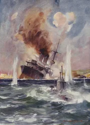 Lieutenant Holbrook Takes Submarine B11 Under the Mines in the Dardanelles and Sinks a Turkish Battleship