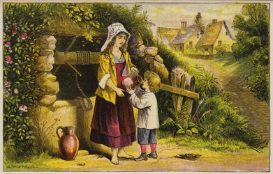 Little Boy Drinking Water Drawn from a Well
