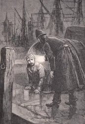 London policeman on patrol in the docks finds homeless man living in empty barrel