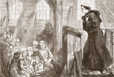 Luther preaching in the old wooden church at Wittemberg