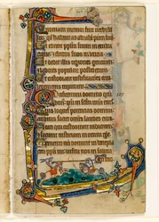 A Hound and Rabbit Jousting, Marginal Decoration from the Macclesfield Psalter, Use of Sarum, East Anglia (c.1330)