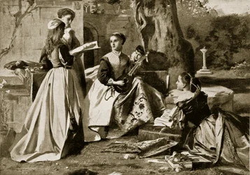 Mary Queen of Scots in a convent garden, illustration from Hutchinson