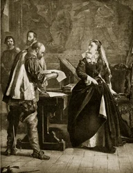 Mary Queen of Scots signs her abdication, July 1567, illustration from Hutchinson