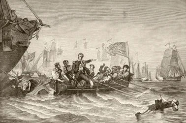 Master Commandant Oliver Hazard Perry transferring from US Brig Lawrence to US Brig Niagara during the Battle of Lake Erie