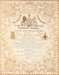 Menu of banquet for Prince Albert at the Mansion House, to mark the Great Exhibition of All Nations, London, 1851