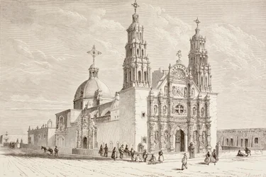 Metropolitan cathedral in Plaza de Armas, Chihuahua, Mexico in the nineteenth century
