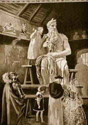 Michelangelo creating the colossal statue of Moses