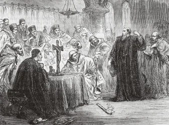 Mollio throwing down his torch before the Inquisition