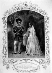 Mr L. Murray as Orlando and Mrs Stirling as Rosalind, Act V Scene 4, in As You Like it by William Shakespeare
