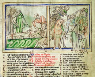 Harald Harefoot oversees the torture of Alured and the Oppression of the People of England, from the Life of St. Edward the Confessor
