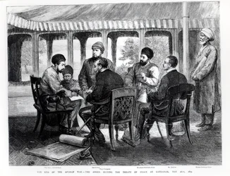Muhammad Yaqub Khan signing the Peace Treaty at Gundamak on the 26th May, 1879
