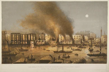 Night Time View of the 1861 Fire in Tooley Street, Bermondsey, 1861