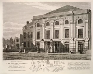 North East view of the Surrey Theatre, formerly The Royal Circus near the obelisk, Great Surrey Street