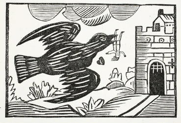 Now by a raven of great strength, Away poor Tom was borne (illustration)