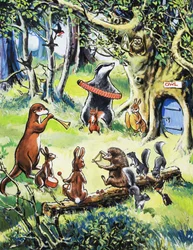 Nursery animals playing in wood