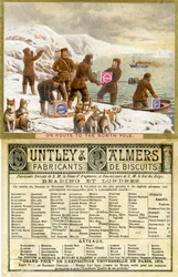 On Route to the North Pole, front and back of a promotional card for Huntley & Palmers Biscuits, produced for the French market, 1890