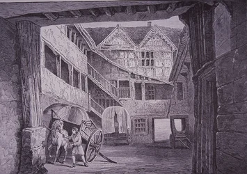 Ostler Attending Horse in Courtyard of the New Inn, Gloucester