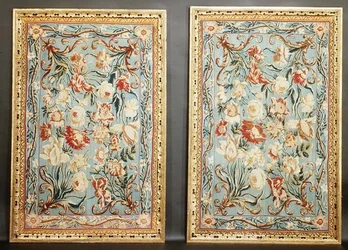 Pair of floral Soho tapestries, framed