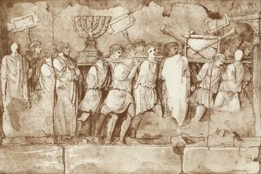 Part of a frieze on the Arch of Titus in Rome, showing Jewish prisoners carrying artefacts from Jerusalem