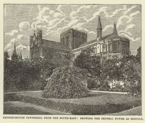 Peterborough Cathedral from the South-East, showing the Central Tower as Rebuilt