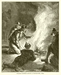 Pilgrim Fathers Round a Watch-Fire, 1620