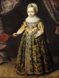Portrait of a Boy, Aged 3, Standing Full Length in a Green Dress Embroidered with Gold, a Lace Cap and Ruff, Holding a Battledore and Shuttlecock, 1605