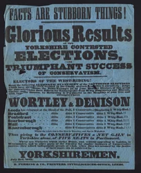 Poster celebrating victory of Conservative candidates in parliamentary elections in Yorkshire
