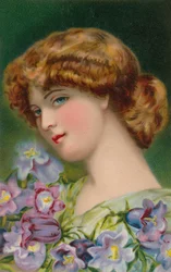 Pretty Auburn-Haired Girl with Flowers