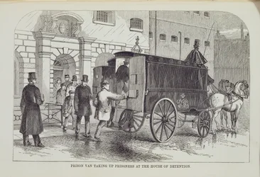 Prison Van Taking Up Prisoners at the House of Detention, from The Criminal Prisons of London and Scenes of Prison Life by Henry Mayhew and John Binny, 1862