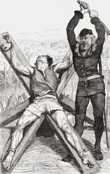 Prisoner being tortured on the St. Andrews Cross, c.1865