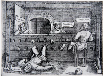 Prisoners in the Lollards Tower, from Acts and Monuments by John Foxe, 1563, illustration from The History of the Nation