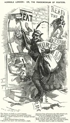 Punch cartoon: Horrible London: or, the Pandemonium of Posters - London at the time of the Jack the Ripper murders